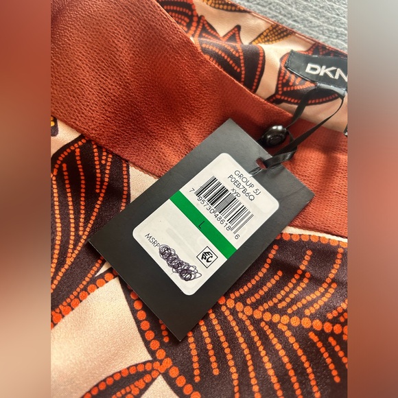 DKNY Brown Floral Midi Dress NWT Large Square Neck Spaghetti Strap Flowy Shift - Picture 3 of 7